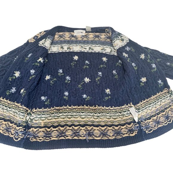 Northern Isles Hand Knit Floral Embroidery Cardigan Sweater Small 90s Novelty - Picture 5 of 16